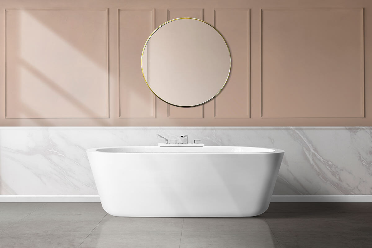 feminine luxury bathroom interior design with panelling pink wall
